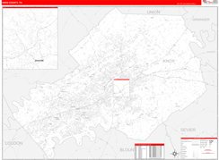 Knox County, TN Digital Map Red Line Style