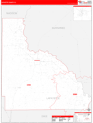 Lafayette County, FL Digital Map Red Line Style