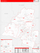 Lafayette Parish (County), LA Digital Map Red Line Style