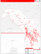 Lafourche Parish (County), LA Digital Map Red Line Style