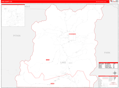 Lake County, CO Digital Map Red Line Style