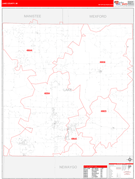 Lake County, MI Digital Map Red Line Style