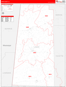 Lamar County, AL Digital Map Red Line Style