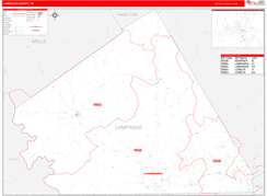 Lampasas County, TX Digital Map Red Line Style