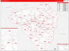 Lancaster County, PA Digital Map Red Line Style