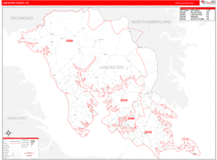 Lancaster County, VA Digital Map Red Line Style