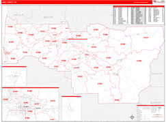 Lane County, OR Digital Map Red Line Style