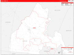 Larue County, KY Digital Map Red Line Style