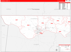 Lauderdale County, AL Digital Map Red Line Style