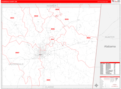 Lauderdale County, MS Digital Map Red Line Style