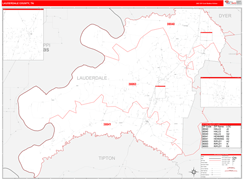Lauderdale County, TN Digital Map Red Line Style