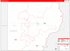 Lawrence County, IL Digital Map Red Line Style