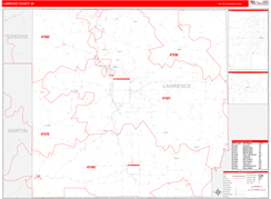 Lawrence County, IN Digital Map Red Line Style