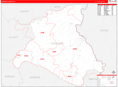 Lawrence County, KY Digital Map Red Line Style