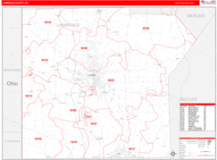 Lawrence County, PA Digital Map Red Line Style