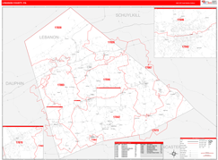 Lebanon County, PA Digital Map Red Line Style