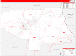 Lee County, AL Digital Map Red Line Style