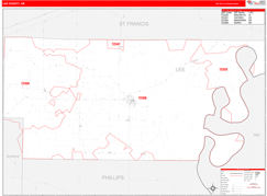 Lee County, AR Digital Map Red Line Style