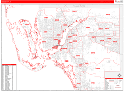 Lee County, FL Digital Map Red Line Style