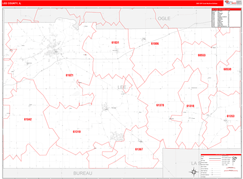 Lee County, IL Digital Map Red Line Style