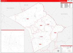 Lee County, TX Digital Map Red Line Style