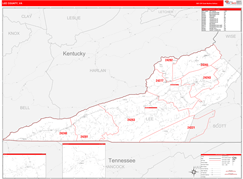Lee County, VA Digital Map Red Line Style