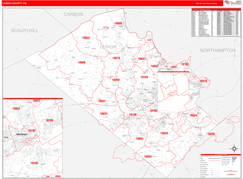 Lehigh County, PA Digital Map Red Line Style