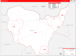 Lewis County, KY Digital Map Red Line Style