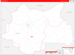 Lewis County, TN Digital Map Red Line Style