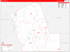 Liberty County, TX Digital Map Red Line Style