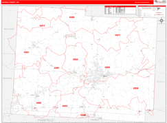 Licking County, OH Digital Map Red Line Style