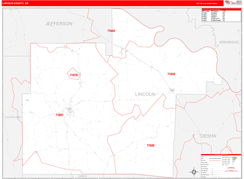 Lincoln County, AR Digital Map Red Line Style