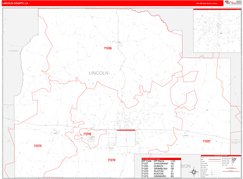 Lincoln Parish (County), LA Digital Map Red Line Style