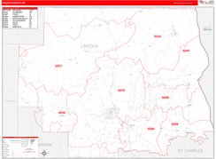 Lincoln County, MO Digital Map Red Line Style