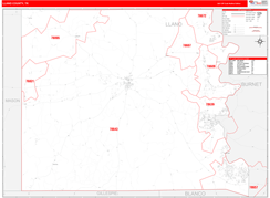 Llano County, TX Digital Map Red Line Style