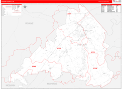 Loudon County, TN Digital Map Red Line Style