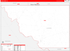 Loving County, TX Digital Map Red Line Style