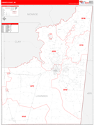 Lowndes County, MS Digital Map Red Line Style