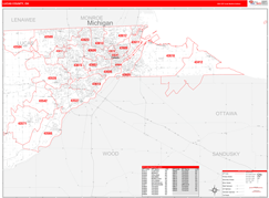 Lucas County, OH Digital Map Red Line Style