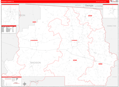 Madison County, FL Digital Map Red Line Style