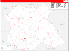 Madison County, GA Digital Map Red Line Style