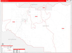 Madison County, ID Digital Map Red Line Style