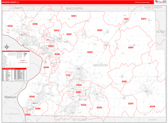 Madison County, IL Digital Map Red Line Style