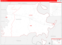 Madison Parish (County), LA Digital Map Red Line Style