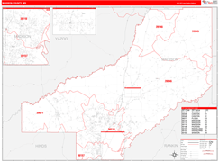 Madison County, MS Digital Map Red Line Style