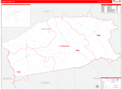Madison County, TX Digital Map Red Line Style