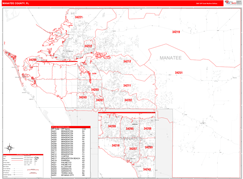 Manatee County, FL Digital Map Red Line Style