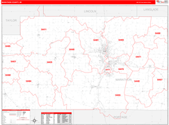 Marathon County, WI Digital Map Red Line Style