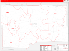 Maries County, MO Digital Map Red Line Style