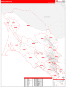 Marin County, CA Digital Map Red Line Style